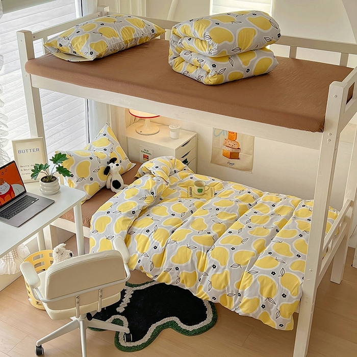 91家纺网 家纺一手货源 找家纺 阿曼达 2025新款印花水洗m学生床单人四件套 芒果