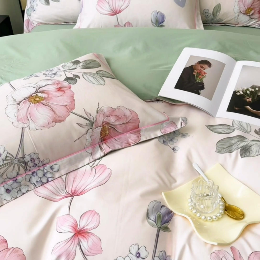 91家纺网 家纺一手货源 找家纺 帛美 2025新款13376全棉纯棉印花四件套-提供买家秀 枝意