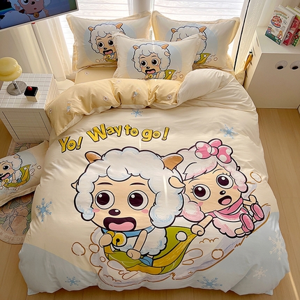 浩诚 2025新款正版喜羊羊灰太狼全棉卡通大版印花四件套（全）-提供买家秀 梦幻探险
