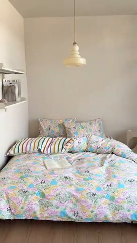 91家纺网 家纺一手货源 找家纺 窝米 2025新款全棉13370四件套 ins萌趣卡通风系列（花香熊猫、格汪梦） 花香熊猫