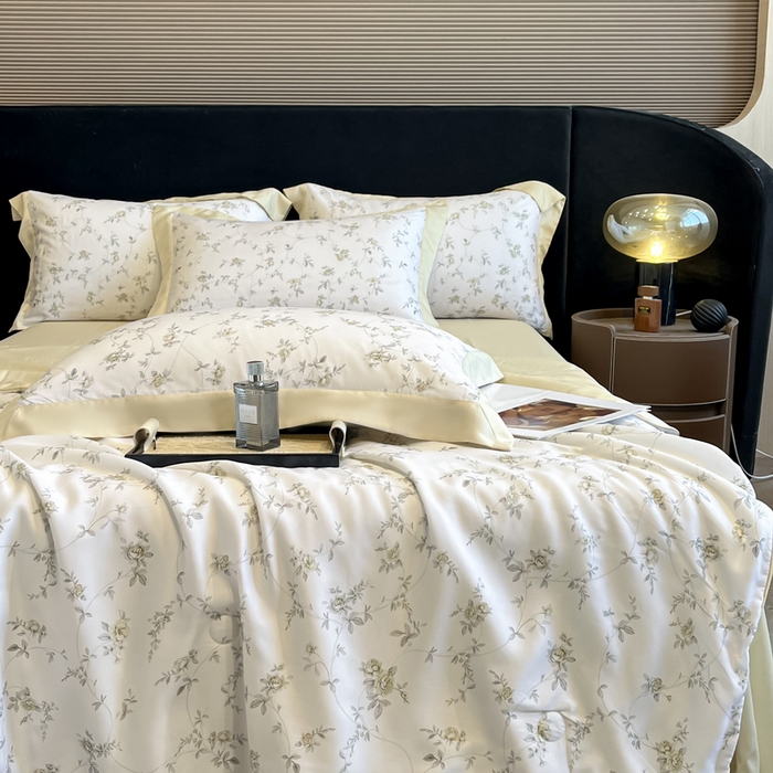 91家纺网 家纺一手货源 找家纺 慕晨 2025新款简奢款莱赛尔数码印夏被四件套 云芷