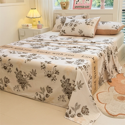 （总）雯豆2025春夏新款全棉床单三件套纯棉床罩小清新印花床单