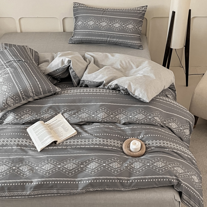 91家纺网 家纺一手货源 找家纺 涵宸家纺 2025新款全棉印花良品系列四件套 维诺-灰