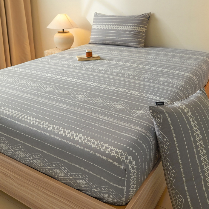 91家纺网 家纺一手货源 找家纺 涵宸家纺 2025新款全棉印花良品系列床笠 床笠-维诺-灰