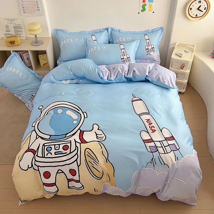 浩诚 2025新款全棉大版卡通太空人宇航员小恐龙小汽车系列纯棉四件套-提供买家秀 神州之行