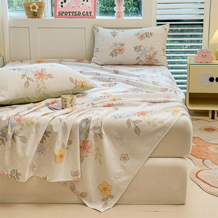 91家纺网 家纺一手货源 找家纺 雯豆2025春夏新款全棉床单三件套纯棉床罩小清新印花床单 全棉床单-雅韵