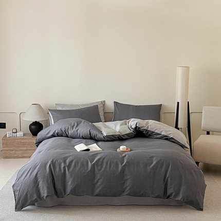 涵宸家纺 2025新款全棉印花良品系列四件套 云纹-深浅灰