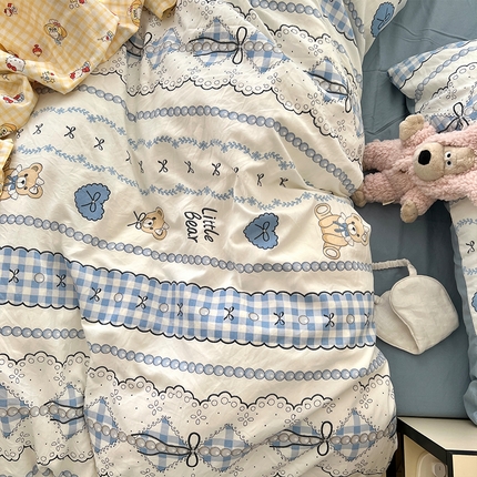 原素 2025软绵绵的双拼印花水洗棉四件套 蝴蝶结小熊