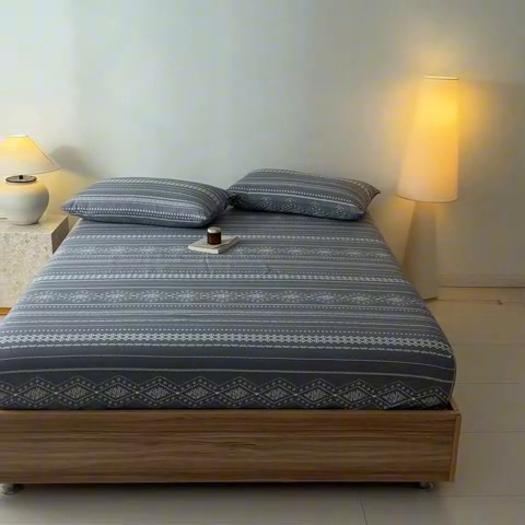 91家纺网 家纺一手货源 找家纺 涵宸家纺 2025新款全棉印花良品系列床笠 床笠-维诺-灰