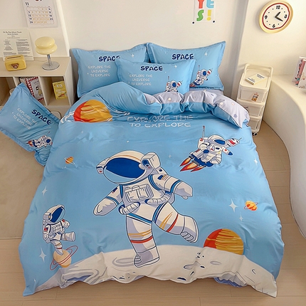 浩诚 2025新款全棉大版卡通太空人宇航员小恐龙小汽车系列纯棉四件套-提供买家秀 太空遨游