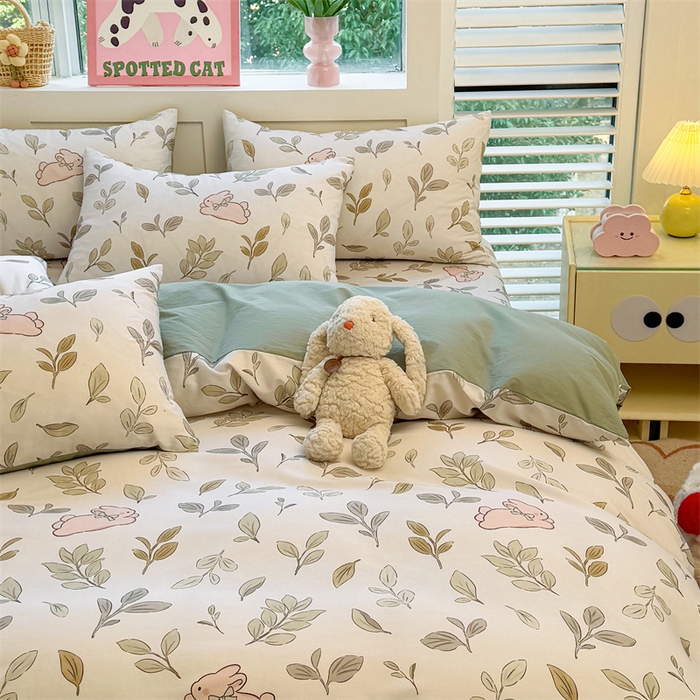 91家纺网 家纺一手货源 找家纺 雯豆2025春夏新款全棉纯棉被套三件套学生成人被罩 全棉被套-丛林兔