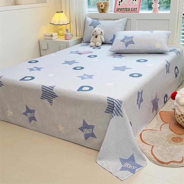 91家纺网 家纺一手货源 找家纺 雯豆2025春夏新款全棉床单三件套纯棉床罩小清新印花床单 全棉床单-星星约定