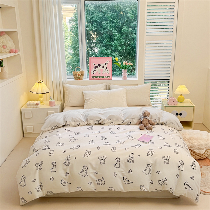 91家纺网 家纺一手货源 找家纺 雯豆2025春夏新款全棉纯棉被套三件套学生成人被罩 全棉被套-动物城
