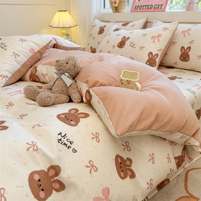 91家纺网 家纺一手货源 找家纺 雯豆2025春夏新款全棉纯棉被套三件套学生成人被罩 全棉被套-精灵兔