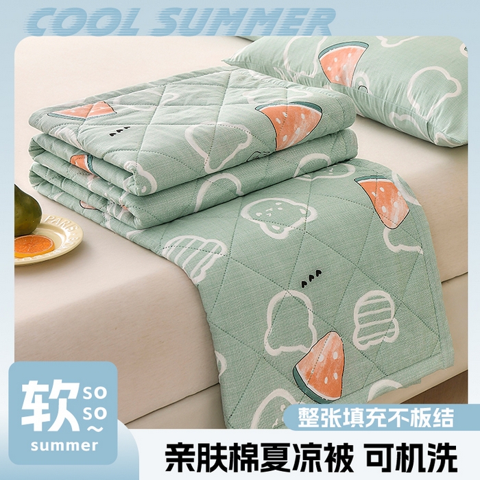 91家纺网 家纺一手货源 找家纺 培童   2025新款超声波亲肤绒夏被夏凉被直播爆款超声波夏被空调被礼品被 小熊西瓜