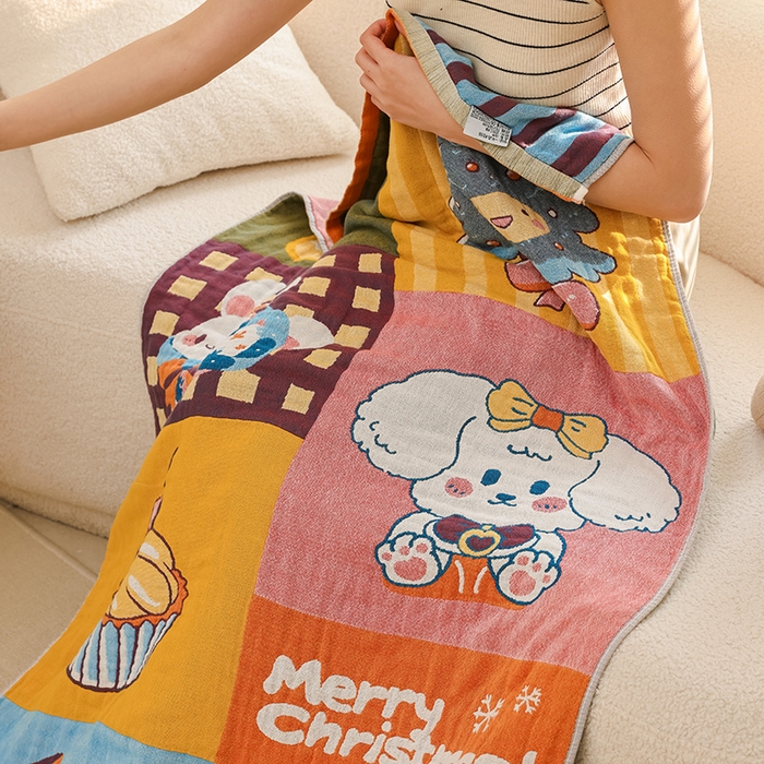 91家纺网 家纺一手货源 找家纺 雯雨家纺 2025新款亲肤可爱全棉A类纱布浴巾 圣诞