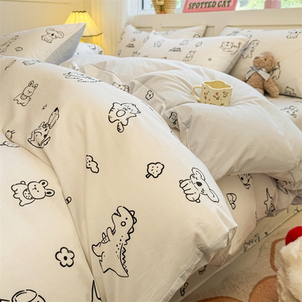 雯豆2025春夏新款全棉纯棉被套三件套学生成人被罩 全棉被套-动物城