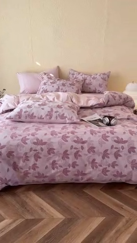 91家纺网 家纺一手货源 找家纺 琪格格2025款纯棉三层纱提花四件套（提供大量买家秀） 三层纱 枫韵-紫