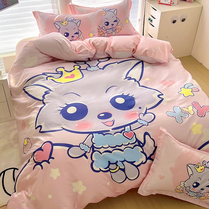 91家纺网 家纺一手货源 找家纺 浩诚 2025新款正版喜羊羊灰太狼全棉卡通大版印花四件套（全）-提供买家秀 甜蜜蜜红太狼