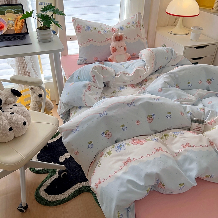 91家纺网 家纺一手货源 找家纺 阿曼达 2025新款印花水洗m学生床单人四件套 克丽丝