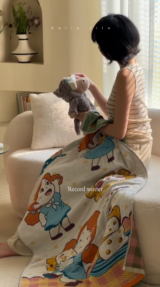 91家纺网 家纺一手货源 找家纺 雯雨家纺 2025新款亲肤可爱全棉A类纱布浴巾 童话里