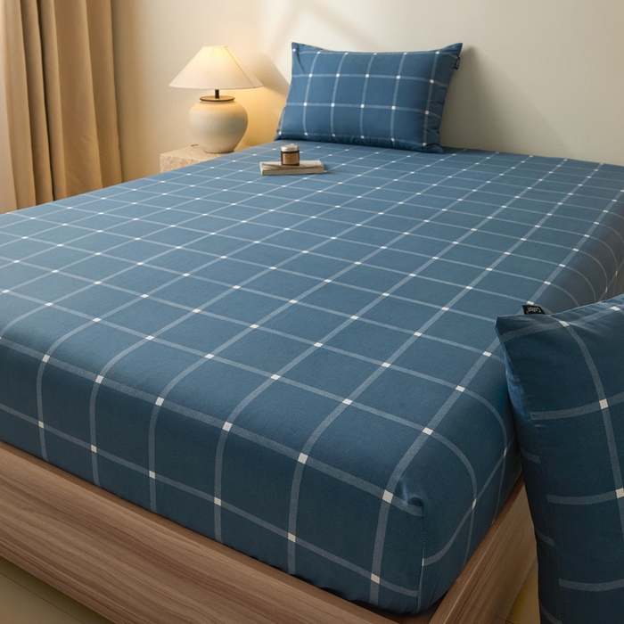 91家纺网 家纺一手货源 找家纺 涵宸家纺 2025新款全棉印花良品系列床笠 床笠-麦田-兰