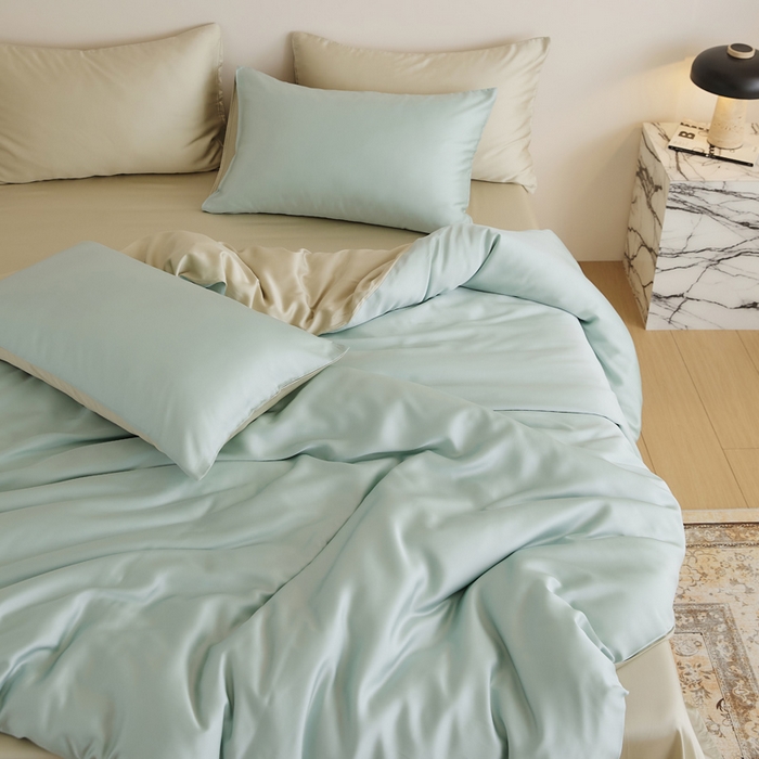 91家纺网 家纺一手货源 找家纺 EH家居 2025新款天丝纯色四件套系列 清凉蓝