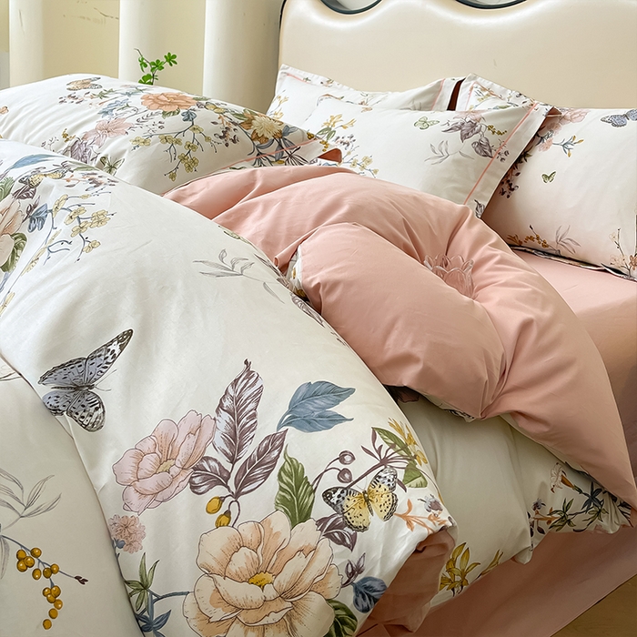 91家纺网 家纺一手货源 找家纺 帛美 2025新款13376全棉纯棉印花四件套-提供买家秀 蝶恋花