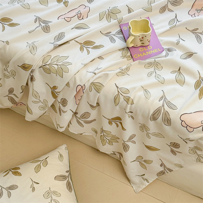 91家纺网 家纺一手货源 找家纺 雯豆2025春夏新款全棉床单三件套纯棉床罩小清新印花床单 全棉床单-丛林兔