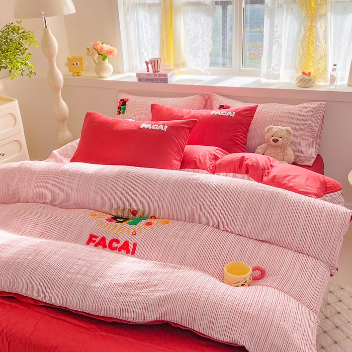 91家纺网 家纺一手货源 找家纺 （总）千朵 2025新款全棉提花毛巾绣贺岁款四件套-提花发财