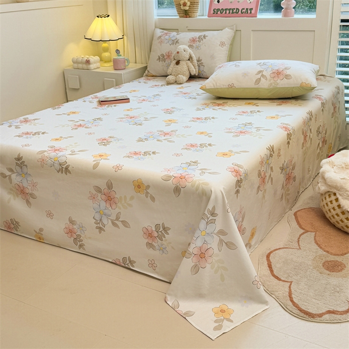 91家纺网 家纺一手货源 找家纺 雯豆2025春夏新款全棉床单三件套纯棉床罩小清新印花床单 全棉床单-雅韵