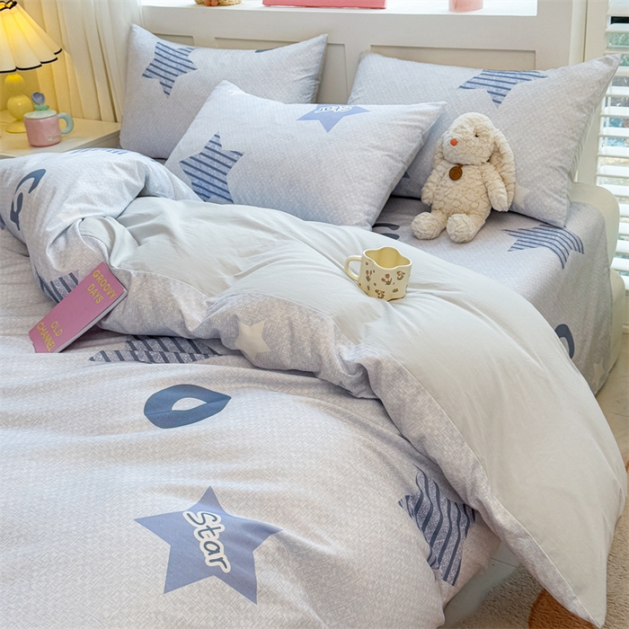 91家纺网 家纺一手货源 找家纺 雯豆2025春夏新款全棉纯棉被套三件套学生成人被罩 全棉被套-星星约定