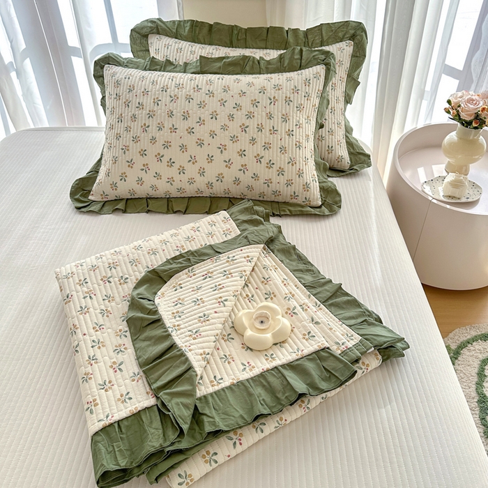 91家纺网 家纺一手货源 找家纺 岚吉 2025新款40支133*72全棉斜纹夹棉绗缝小花边床盖 意礼