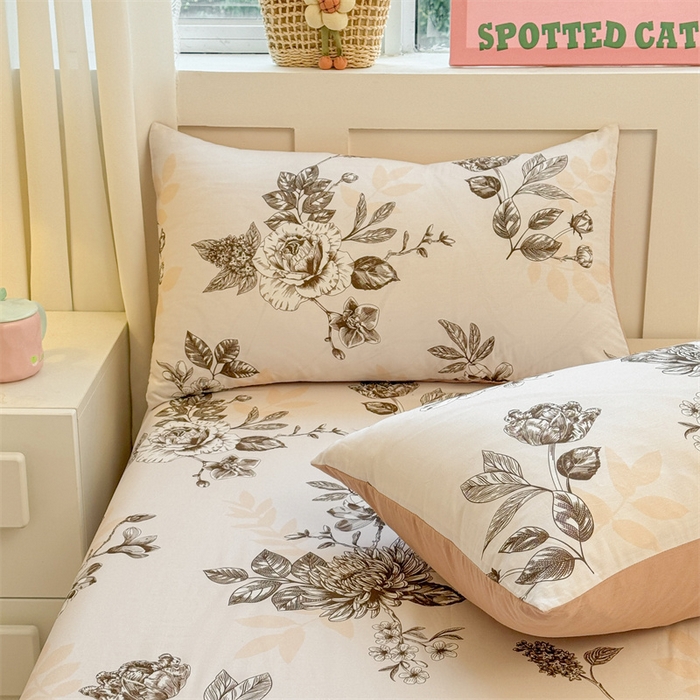 91家纺网 家纺一手货源 找家纺 雯豆2025春夏新款全棉床单三件套纯棉床罩小清新印花床单 全棉床单-蔓秋