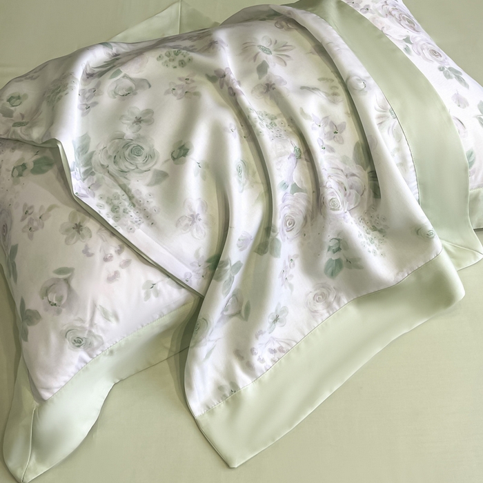 91家纺网 家纺一手货源 找家纺 慕晨 2025新款莱赛尔数码印宽边工艺四件套 念池-绿