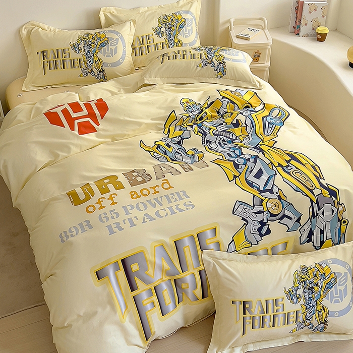 91家纺网 家纺一手货源 找家纺 浩诚 2025新款全棉大版卡通太空人宇航员小恐龙小汽车系列纯棉四件套-提供买家秀 百变黄蜂