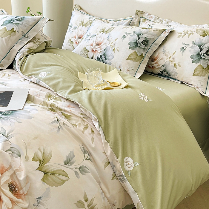 91家纺网 家纺一手货源 找家纺 帛美 2025新款13376全棉纯棉印花四件套-提供买家秀 花几度