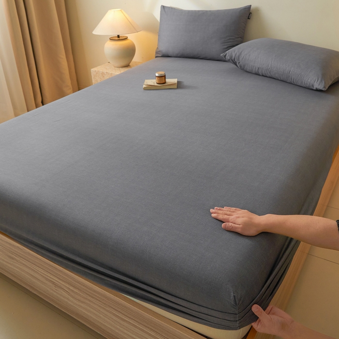 91家纺网 家纺一手货源 找家纺 涵宸家纺 2025新款全棉印花良品系列床笠 床笠-云纹-深灰