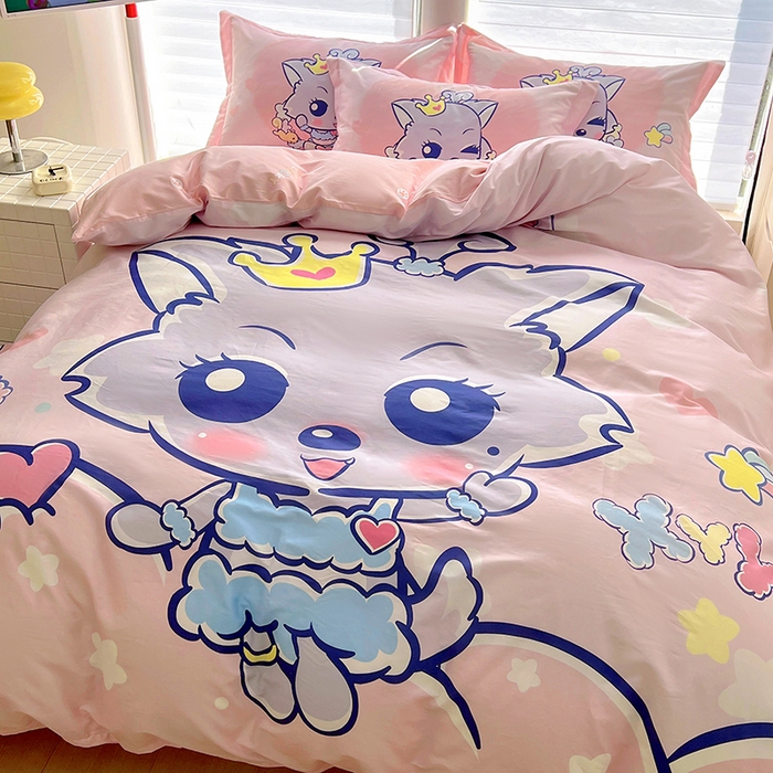 91家纺网 家纺一手货源 找家纺 浩诚 2025新款正版喜羊羊灰太狼全棉卡通大版印花四件套（全）-提供买家秀 甜蜜蜜红太狼