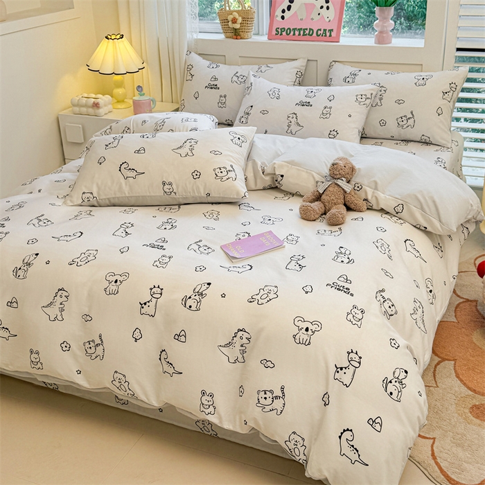 91家纺网 家纺一手货源 找家纺 雯豆2025春夏新款全棉纯棉被套三件套学生成人被罩 全棉被套-动物城