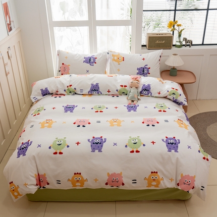91家纺网 家纺一手货源 找家纺 乐居坊 2025新款亲肤舒适A类水洗云朵棉四件套-场景一 小怪兽