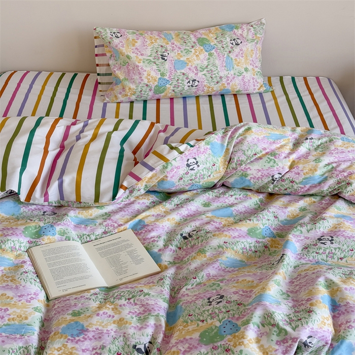 91家纺网 家纺一手货源 找家纺 窝米 2025新款全棉13370四件套 ins萌趣卡通风系列（花香熊猫、格汪梦） 花香熊猫