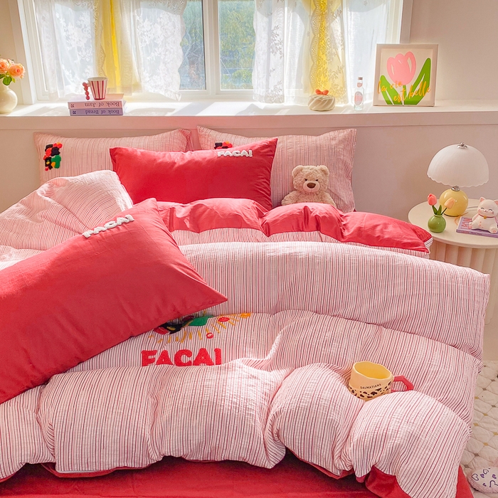 91家纺网 家纺一手货源 找家纺 （总）千朵 2025新款全棉提花毛巾绣贺岁款四件套-提花发财