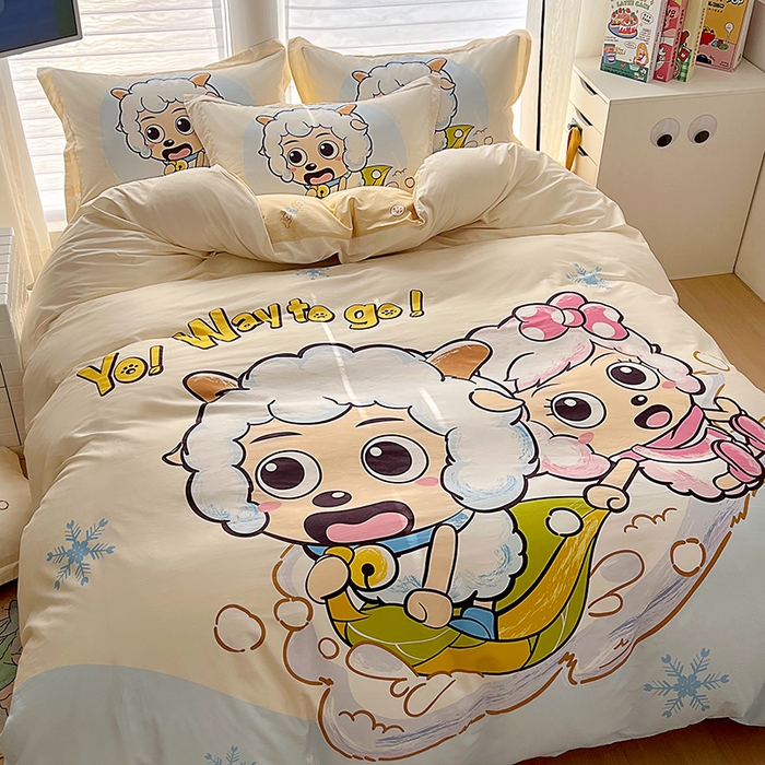 91家纺网 家纺一手货源 找家纺 浩诚 2025新款正版喜羊羊灰太狼全棉卡通大版印花四件套（全）-提供买家秀 梦幻探险