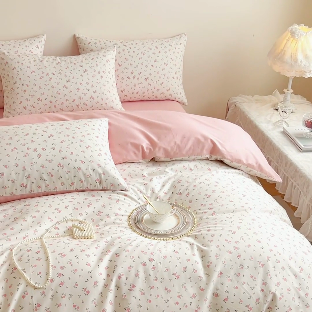 91家纺网 家纺一手货源 找家纺 DoDo 兜兜 【 可定制尺寸】2025新款全棉40支13372印花四件套 粉色恋歌