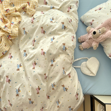 原素 2025软绵绵的双拼印花水洗棉四件套 碎花腊肠狗