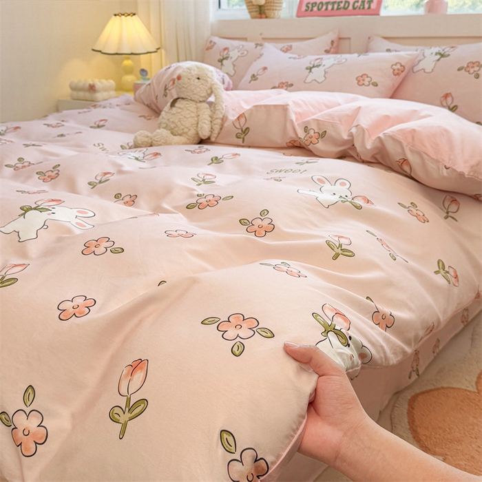 91家纺网 家纺一手货源 找家纺 雯豆2025春夏新款全棉纯棉被套三件套学生成人被罩 全棉被套-甜心派