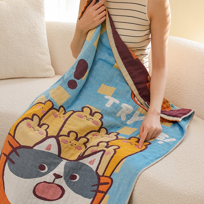 91家纺网 家纺一手货源 找家纺 雯雨家纺 2025新款亲肤可爱全棉A类纱布浴巾 招财进宝