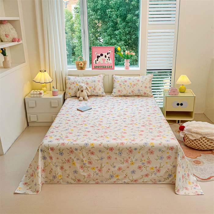 91家纺网 家纺一手货源 找家纺 雯豆2025春夏新款全棉床单三件套纯棉床罩小清新印花床单 全棉床单-芳华