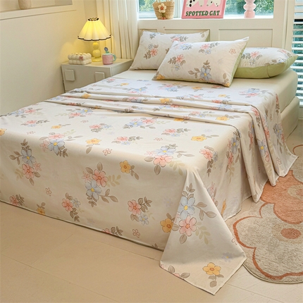 雯豆2025春夏新款全棉床单三件套纯棉床罩小清新印花床单 全棉床单-雅韵